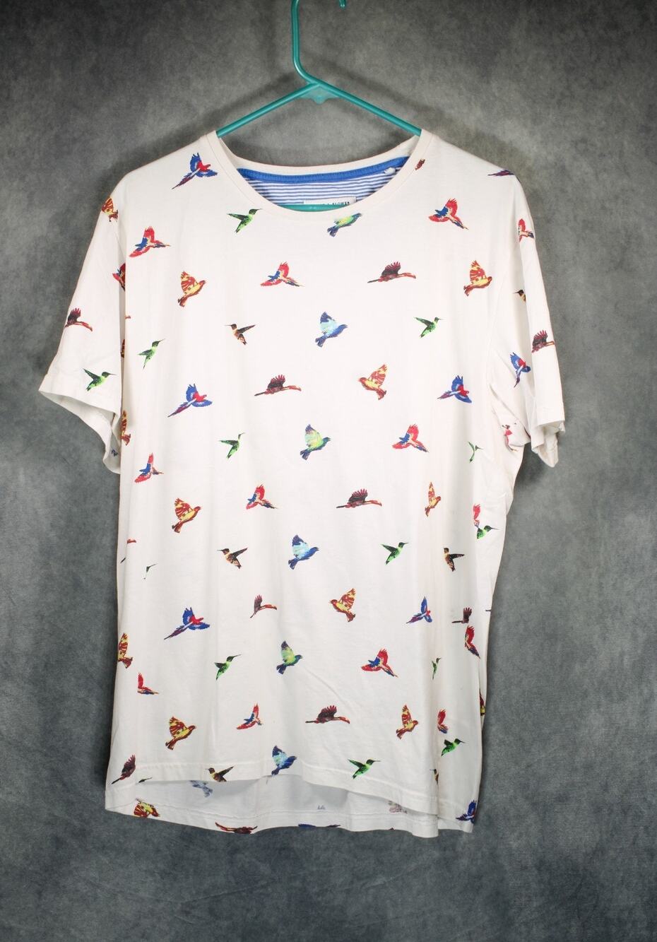 Denim & Flower Ricky Singh Multicolor Bird Print Short Sleeve T-Shirt XL EUC